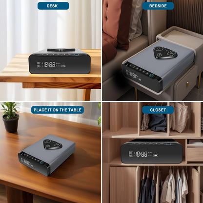 IRONWATCH Vault Pro™ – Biometric Fingerprint Gun Safe with Clock | 3-in-1 Wireless Charging for Phone & Watch | Alarm + Humidity + Temp Screen